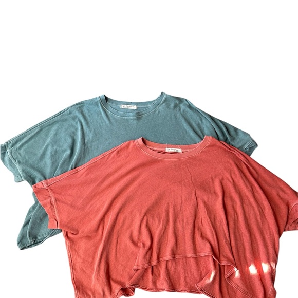 We The Free Tops - We The Free Cropped Boxy Tee Duo in Teal and Coral